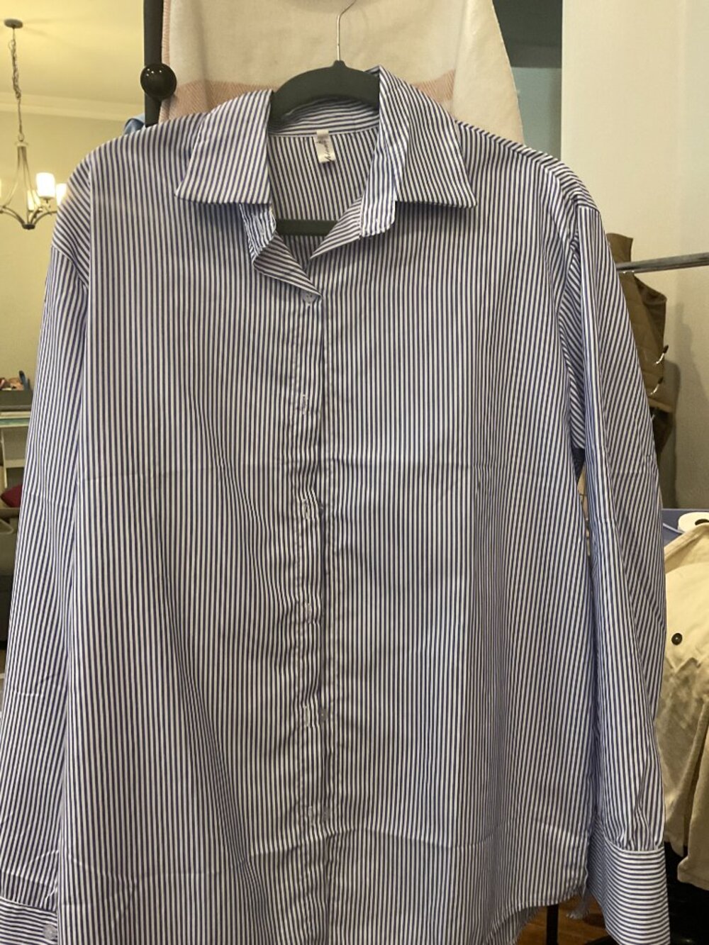 Blue & White Pinstripe Oversized Long Sleeve Button-Down Shirt | 2XL - Picture 1 of 4